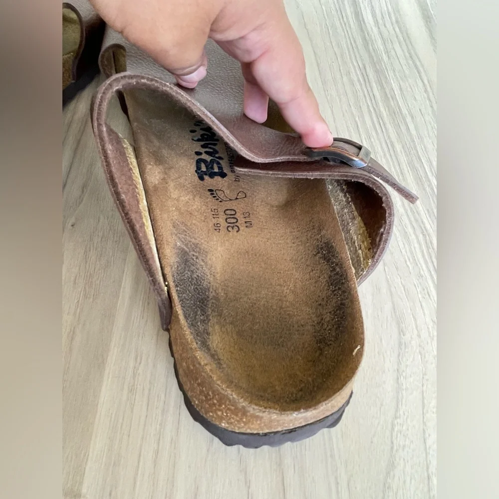 Birkis Men's Brown Leather Slide Sandals